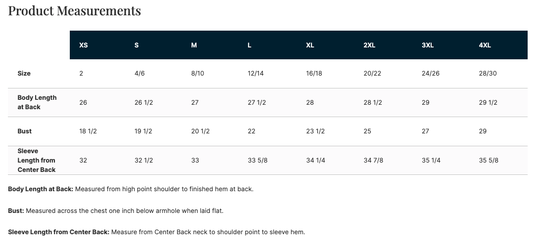 Sizing Chart