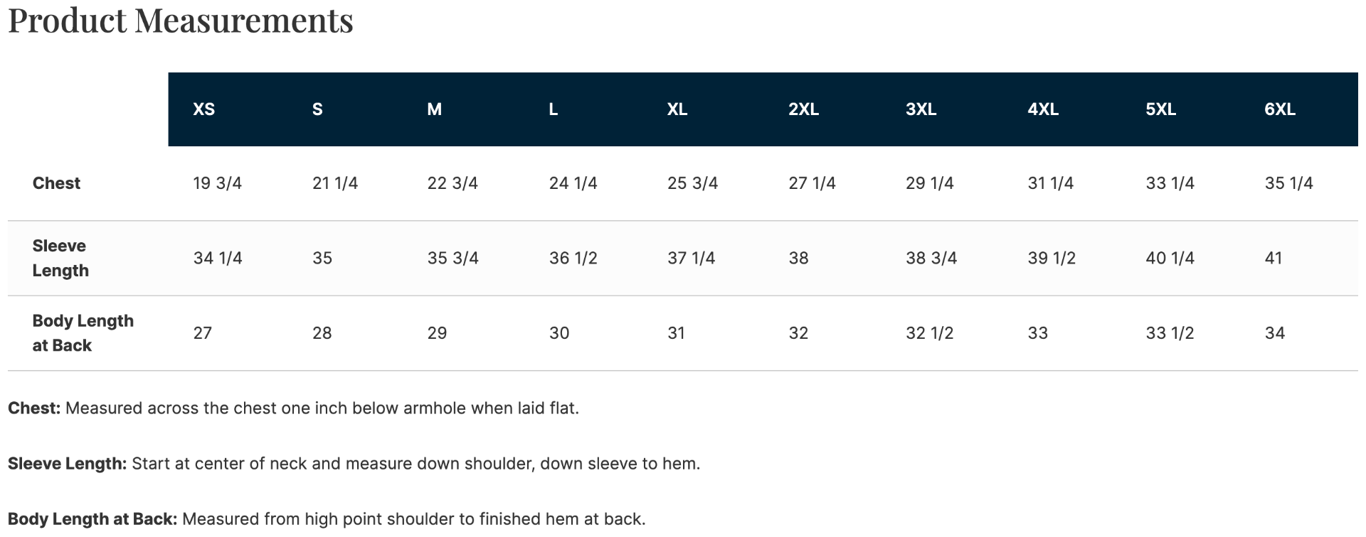 Sizing Chart