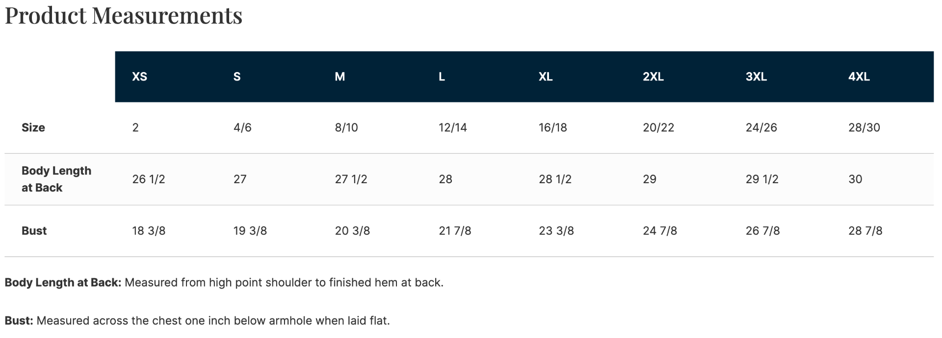 Sizing Chart