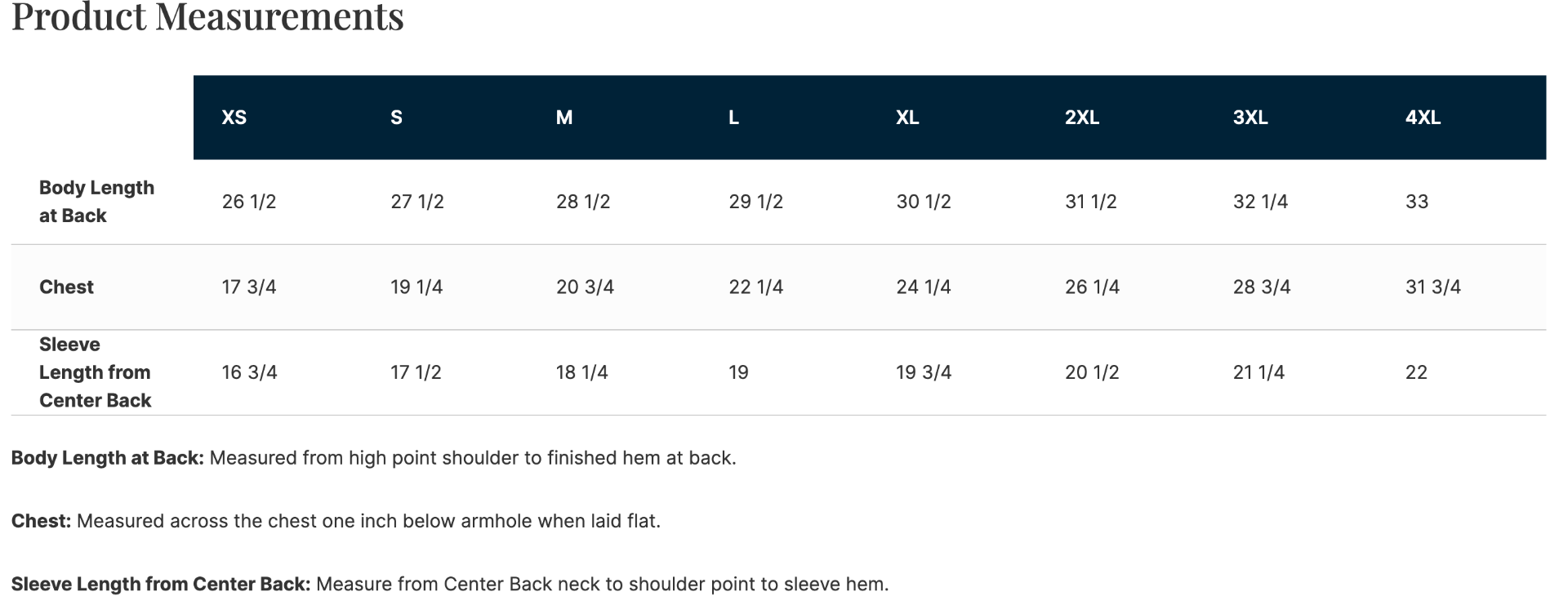 Sizing Chart