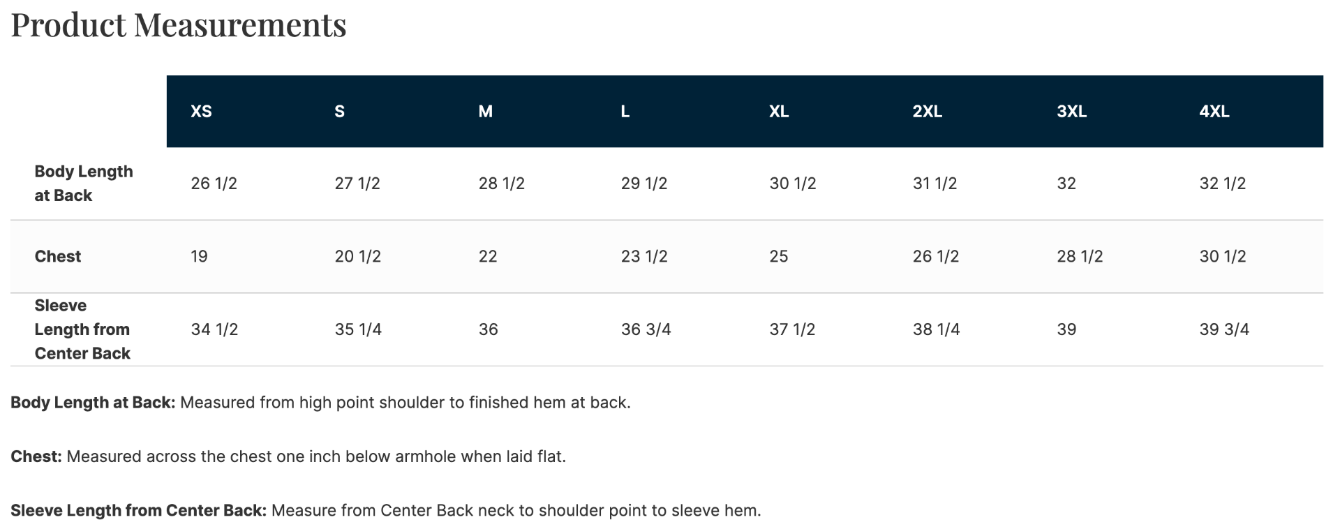 Sizing Chart