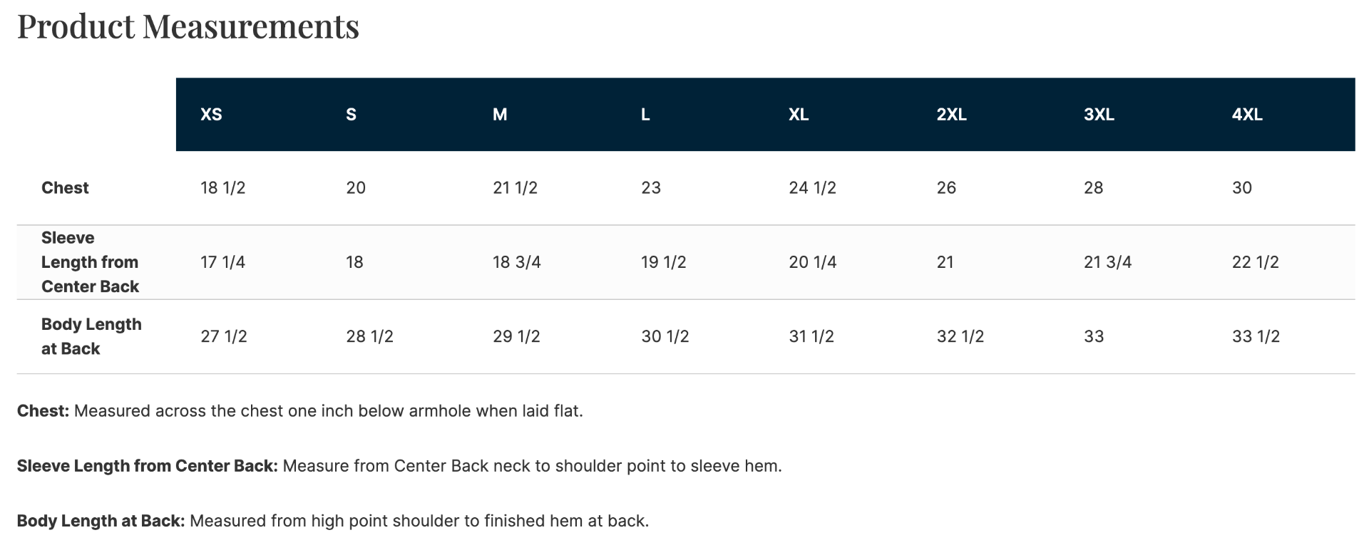 Sizing Chart