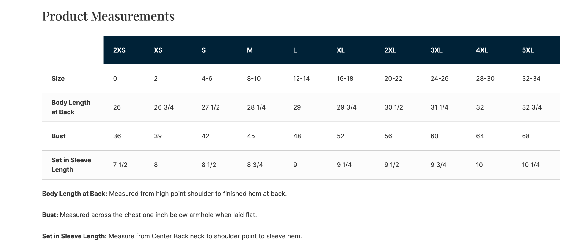Sizing Chart