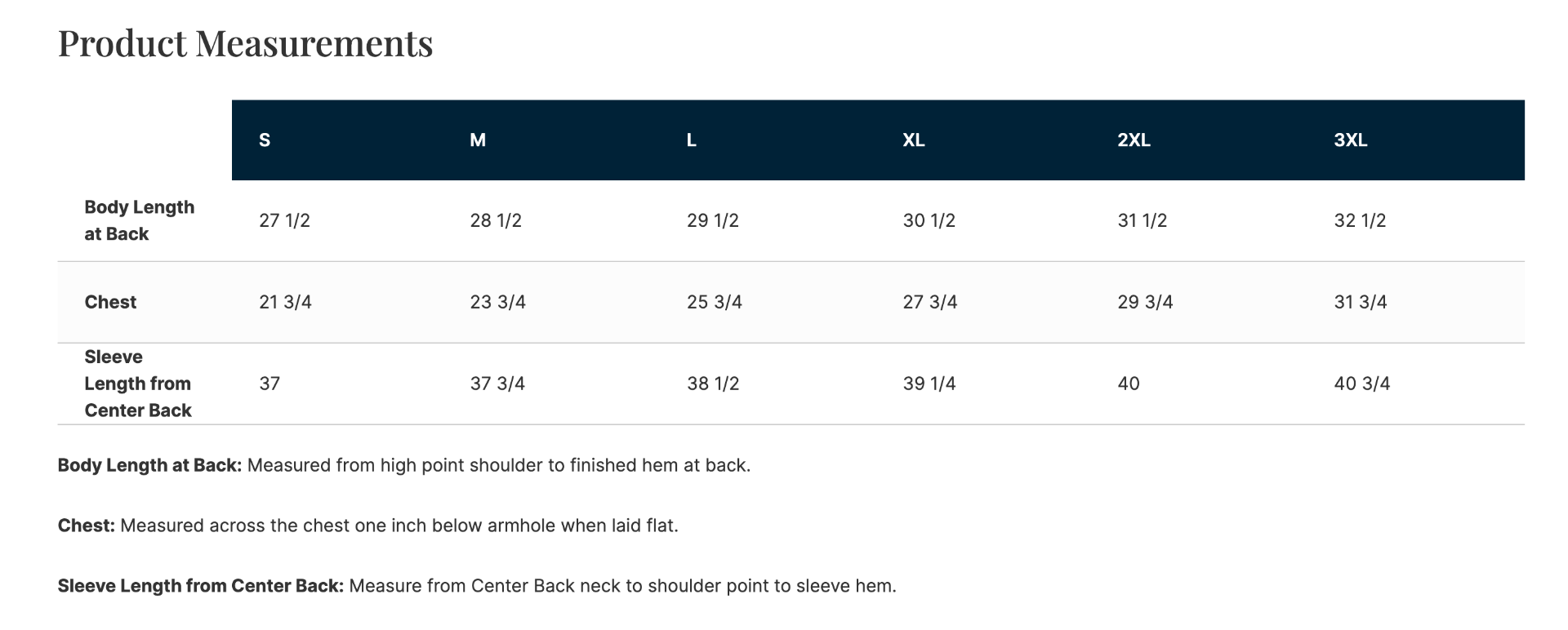 Sizing Chart