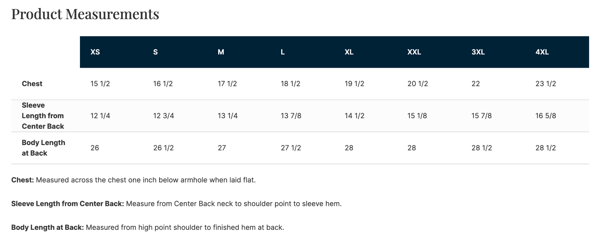 Sizing Chart