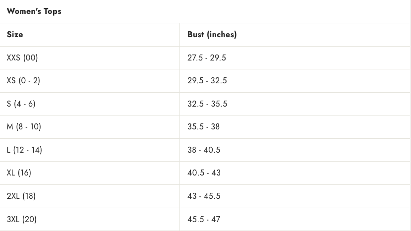 Sizing Chart