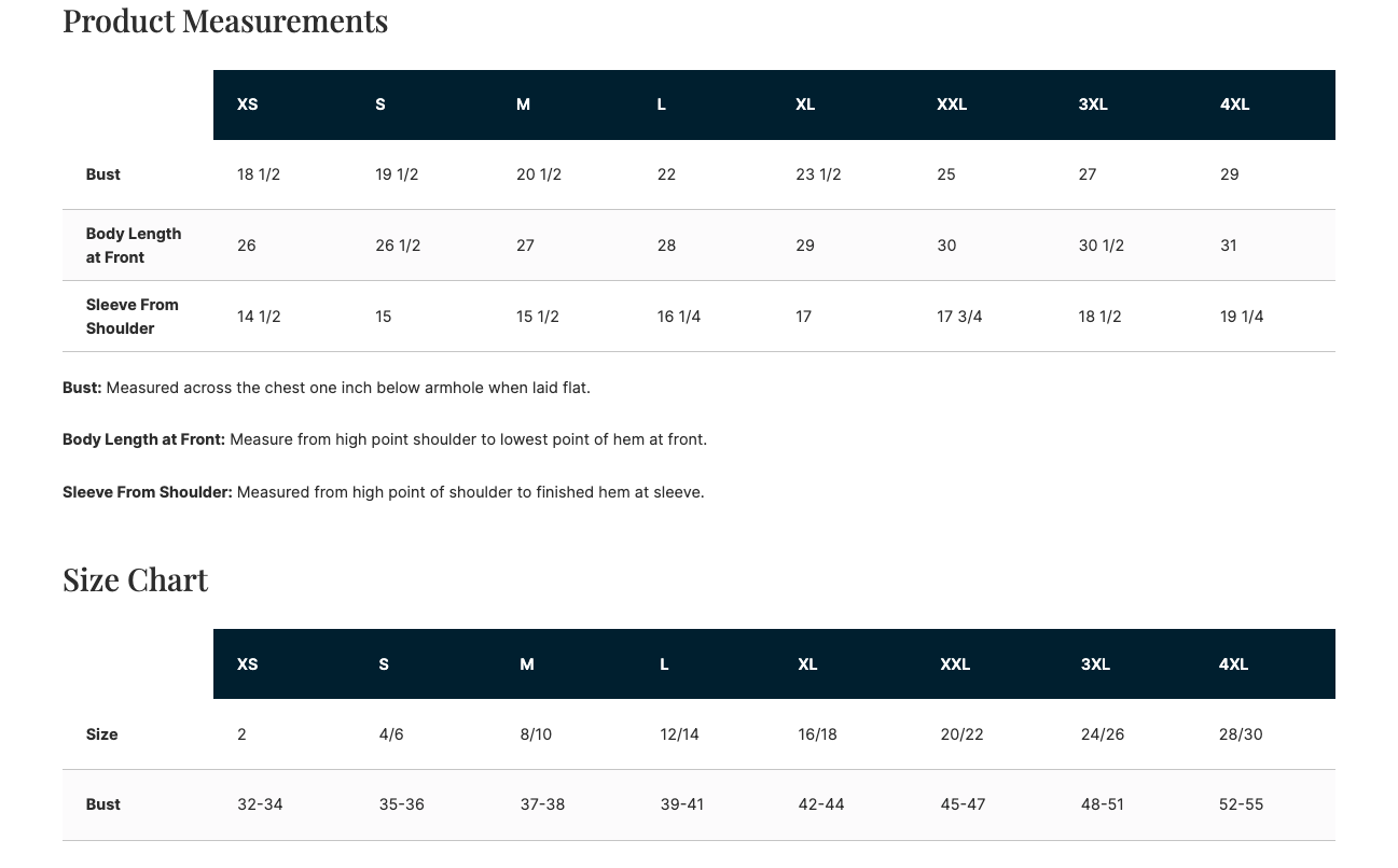 Sizing Chart