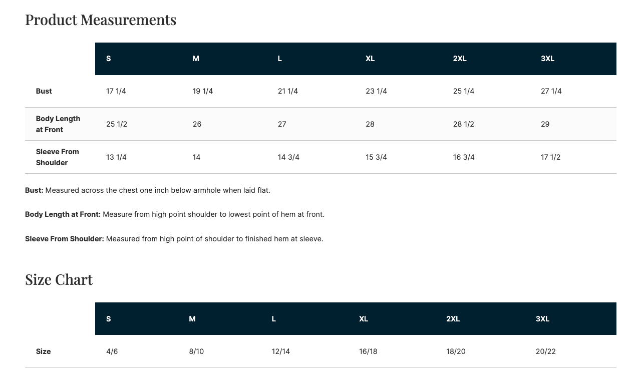 Sizing Chart