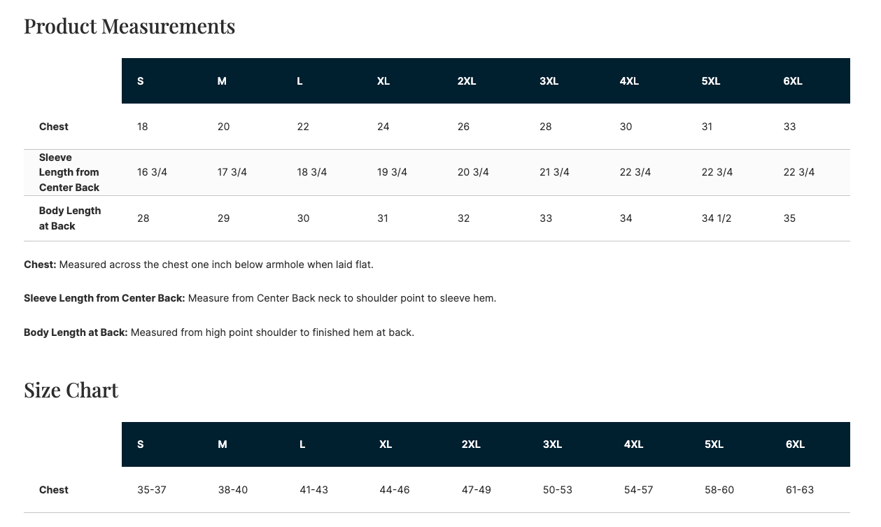 Sizing Chart