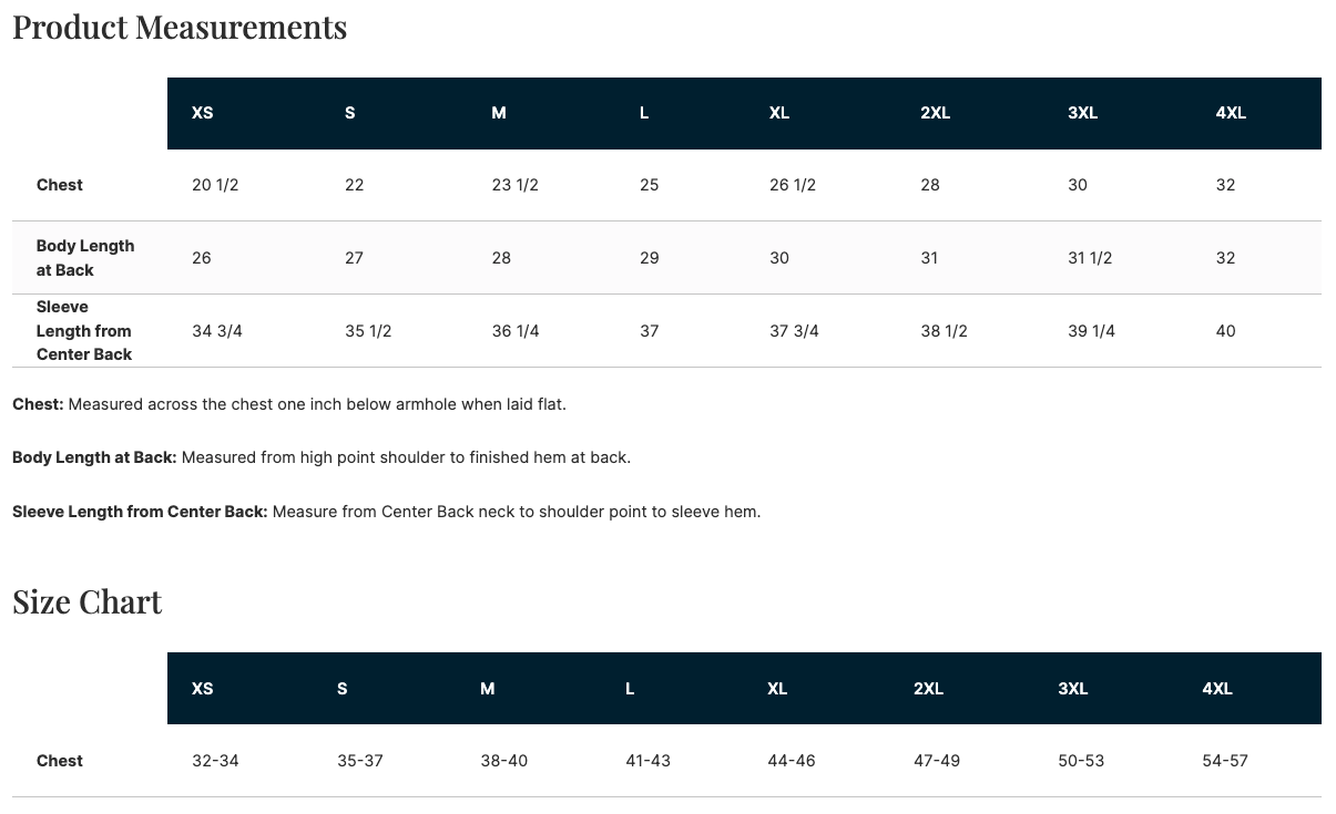 Sizing Chart