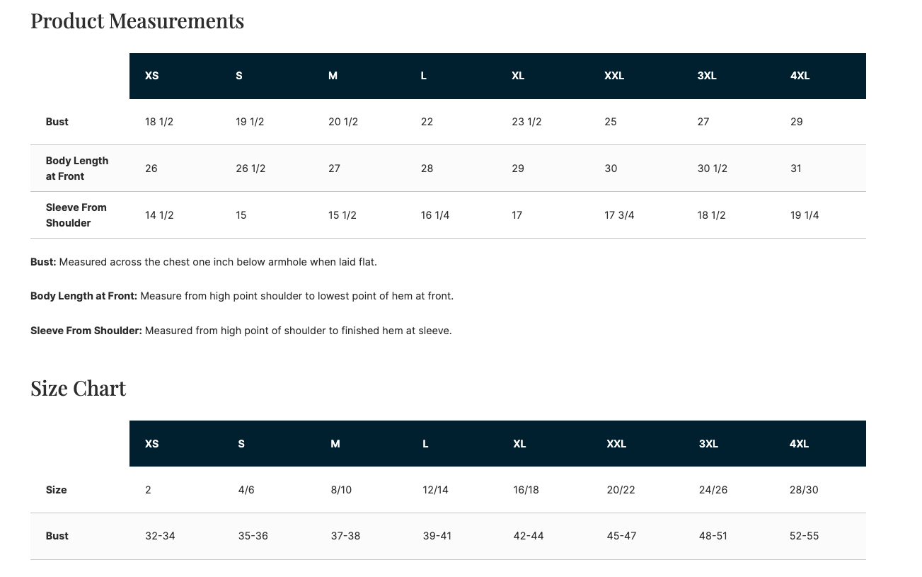 Sizing Chart