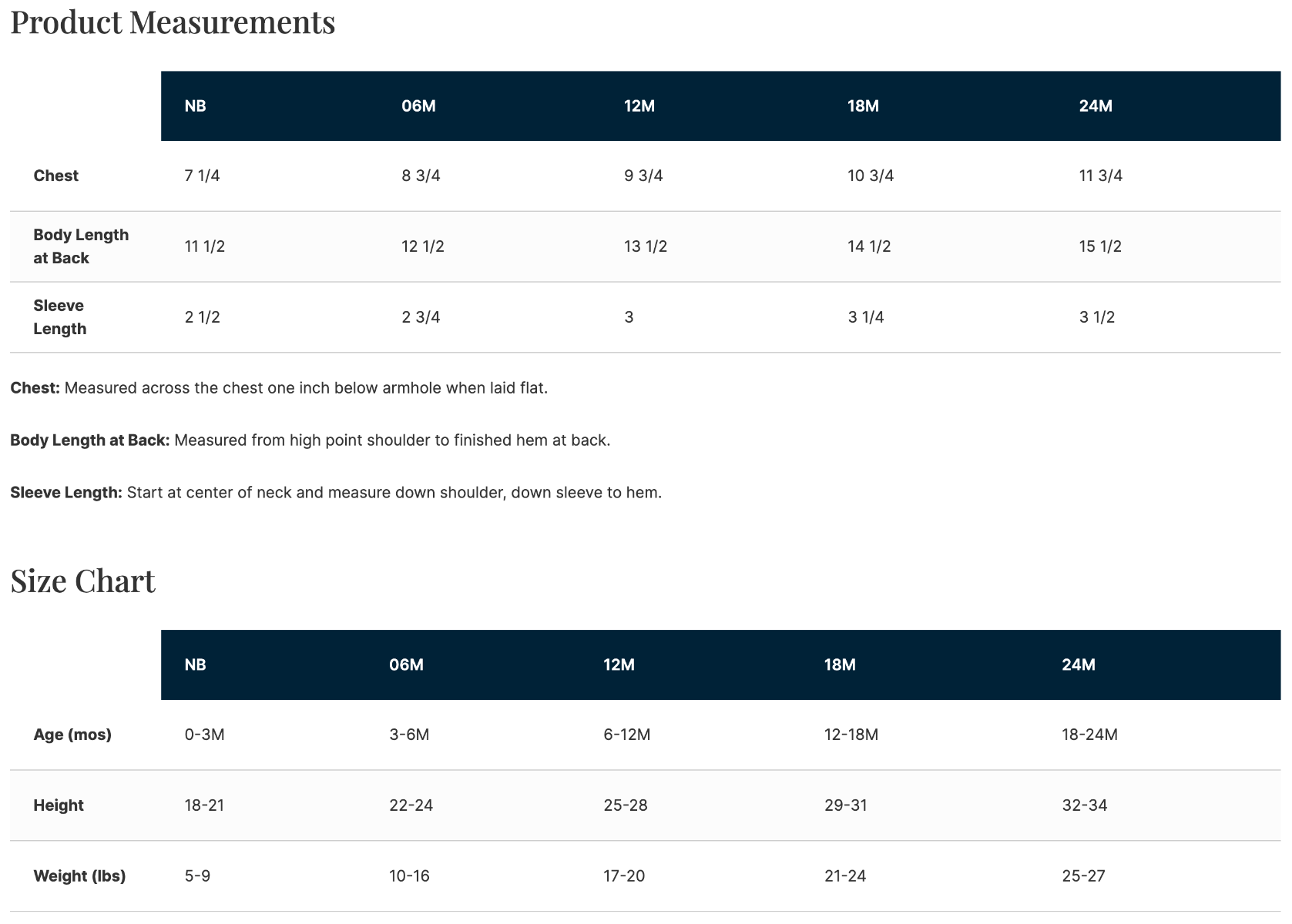 Sizing Chart