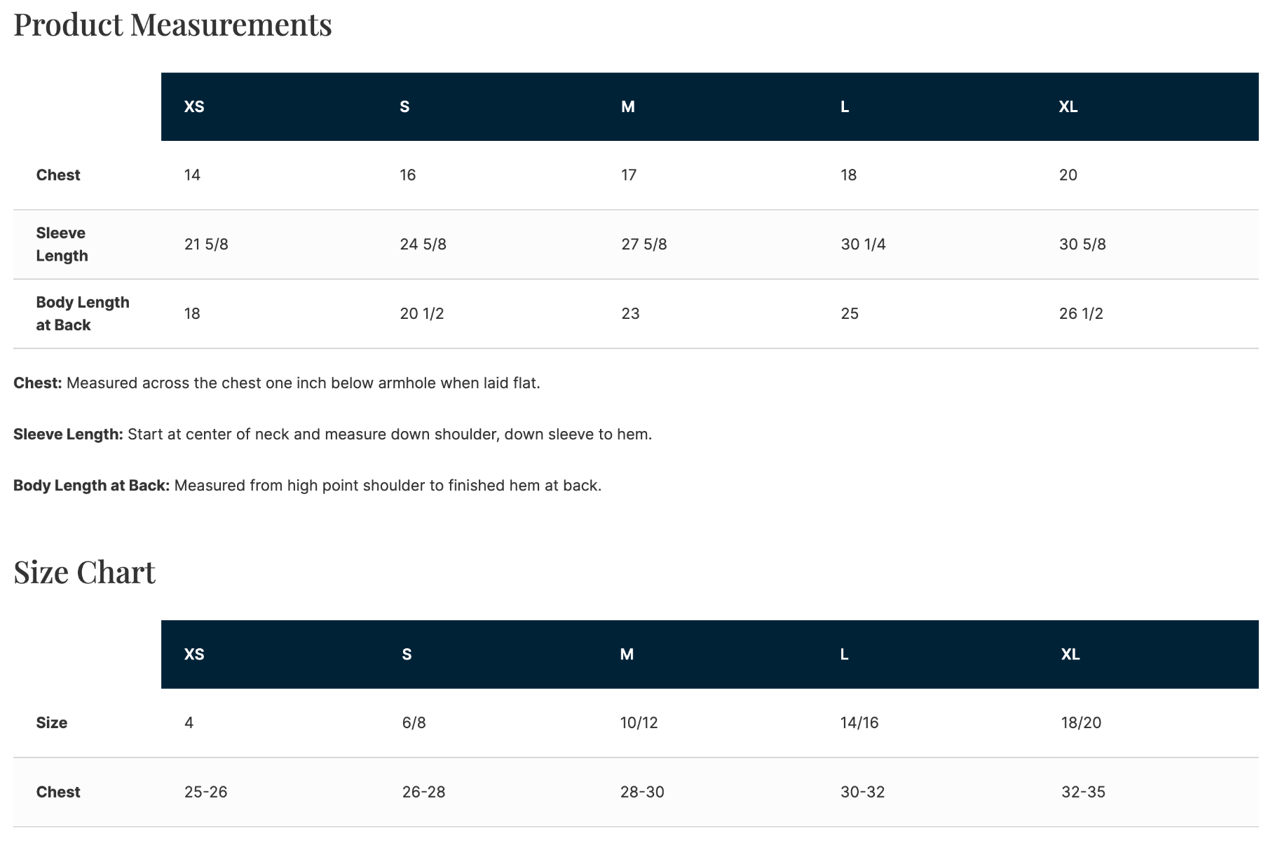 Sizing Chart