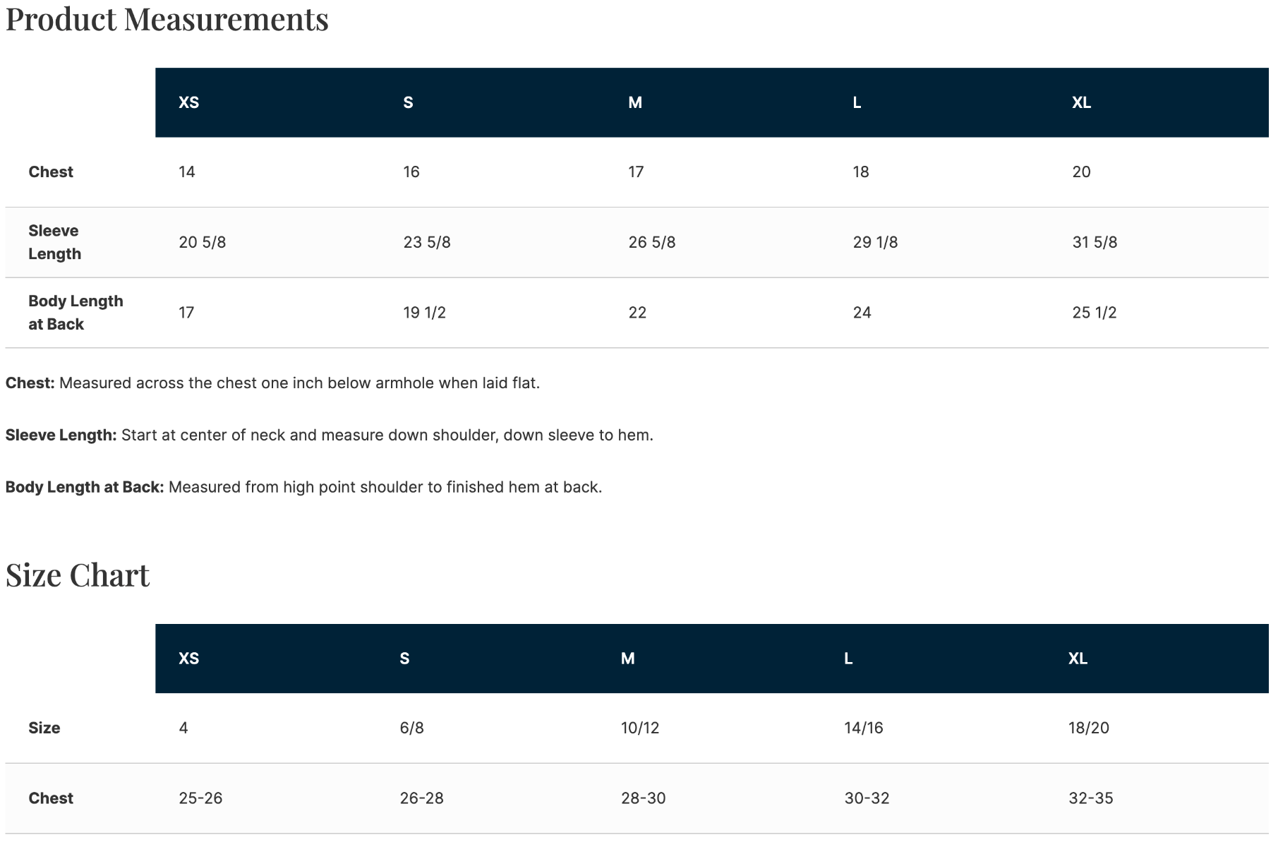 Sizing Chart