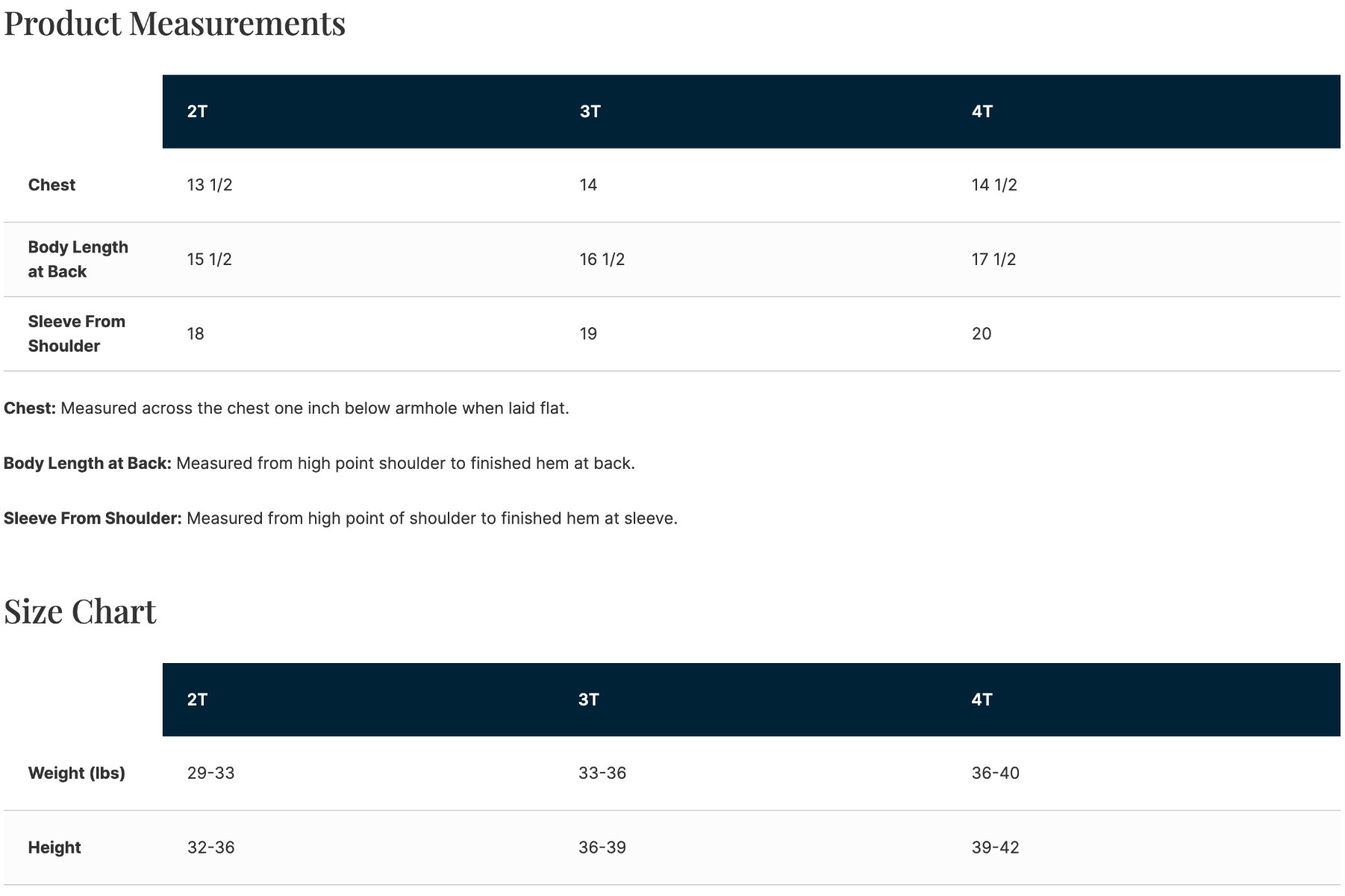 Sizing Chart