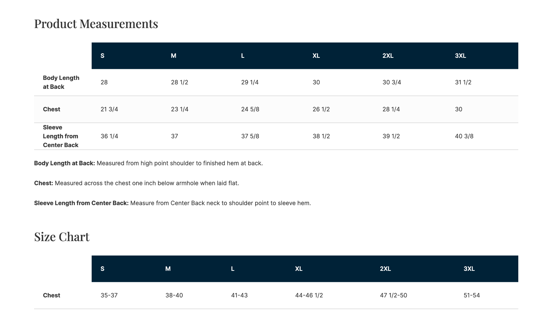 Sizing Chart