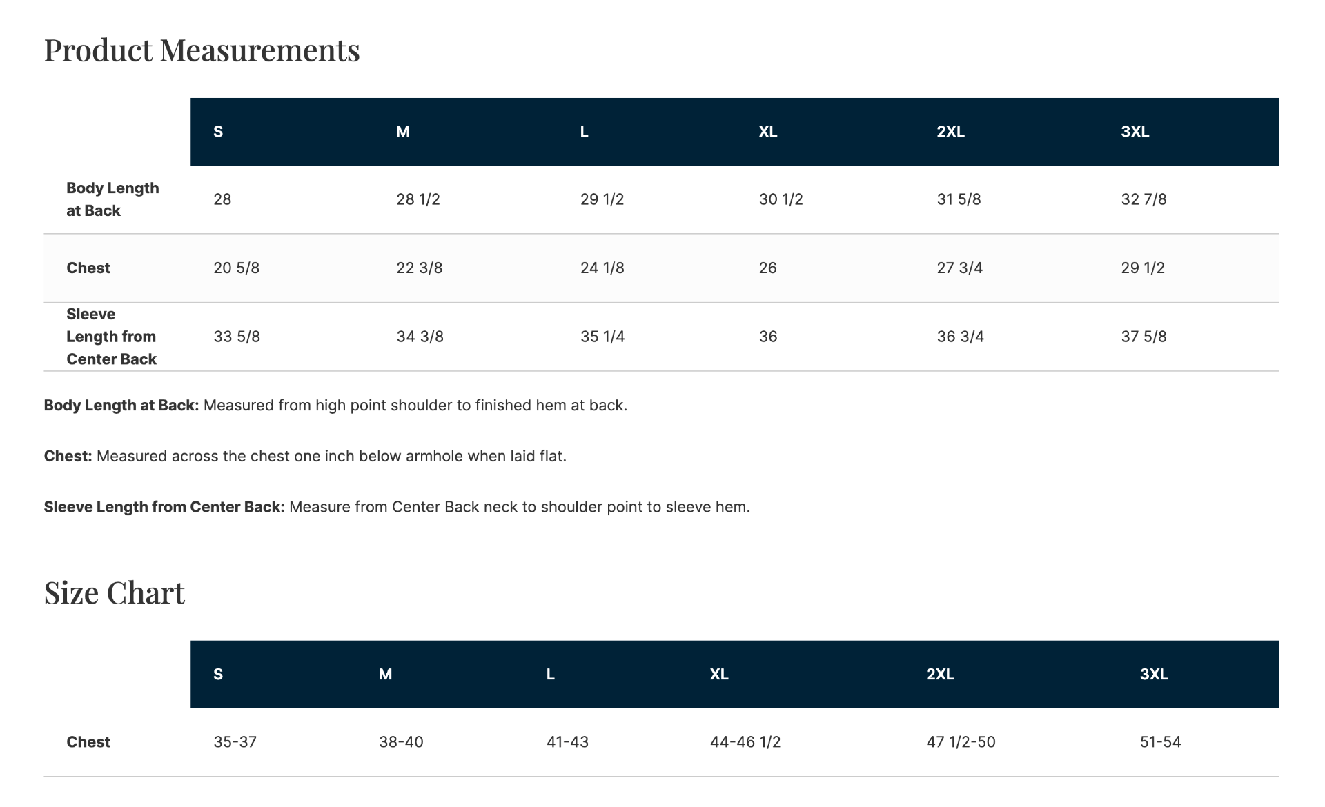 Sizing Chart