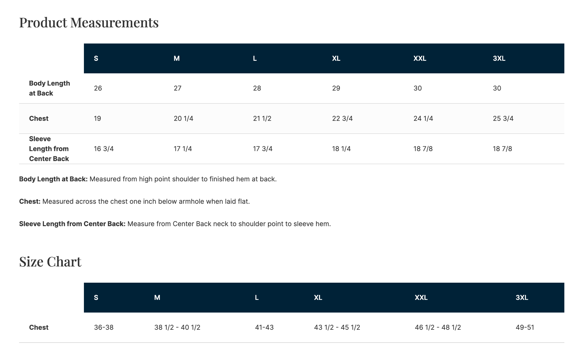Sizing Chart