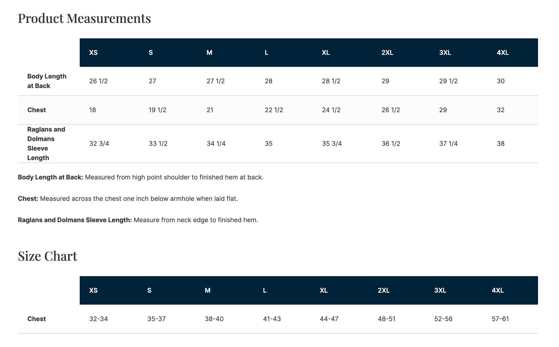 Sizing Chart