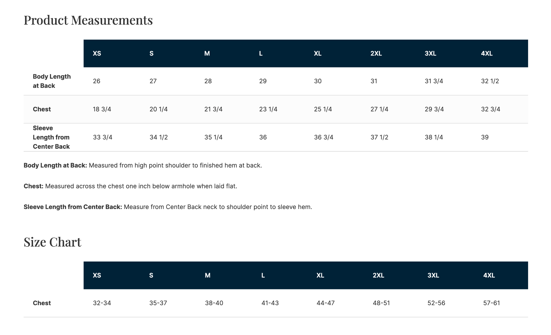 Sizing Chart