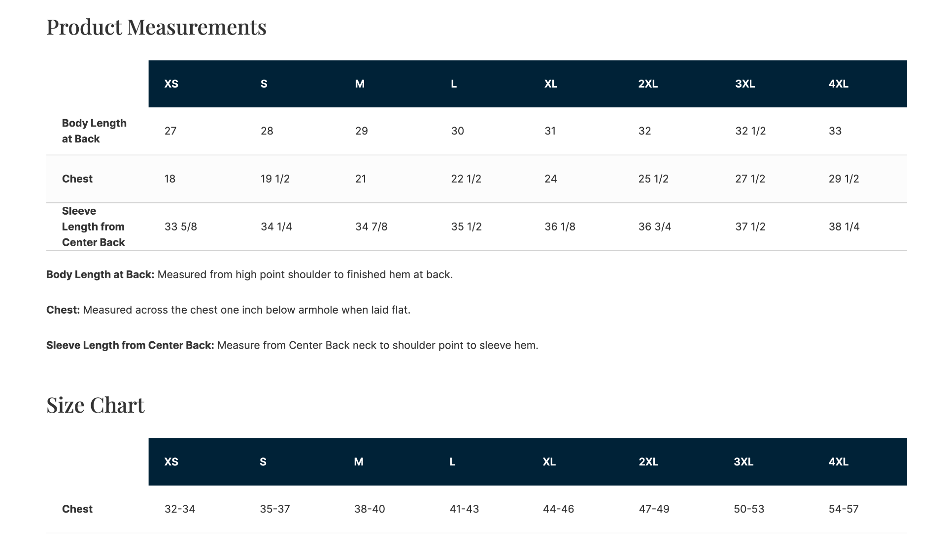 Sizing Chart