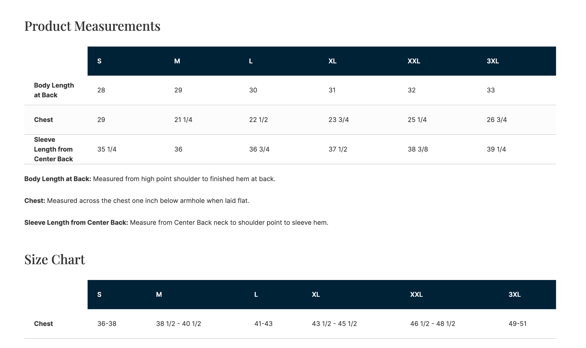 Sizing Chart