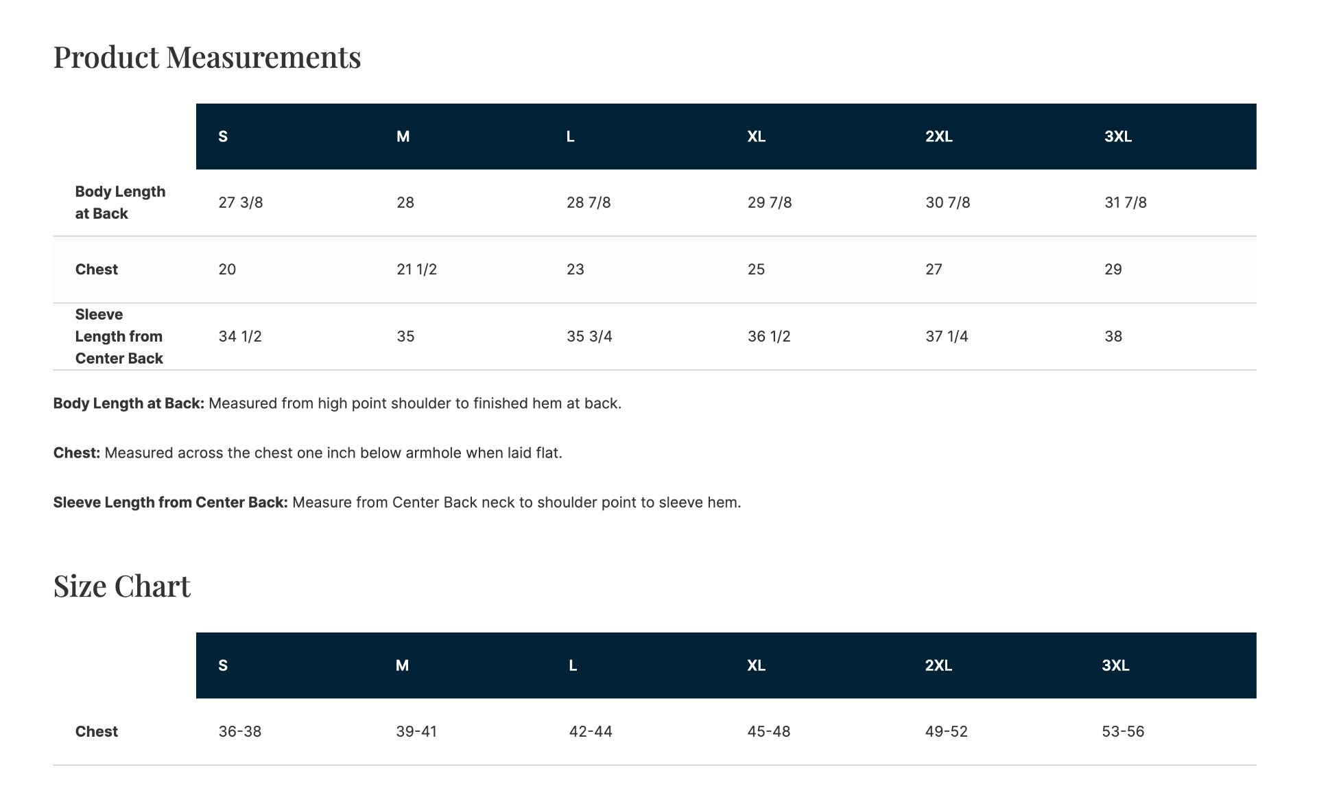 Sizing Chart