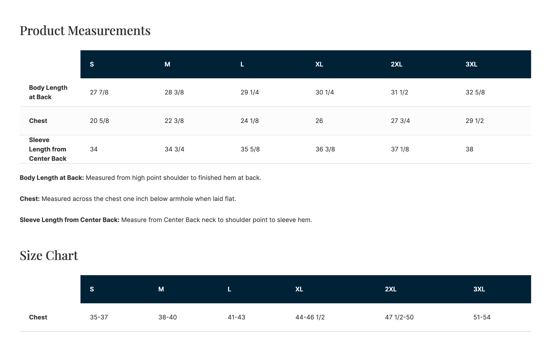 Sizing Chart