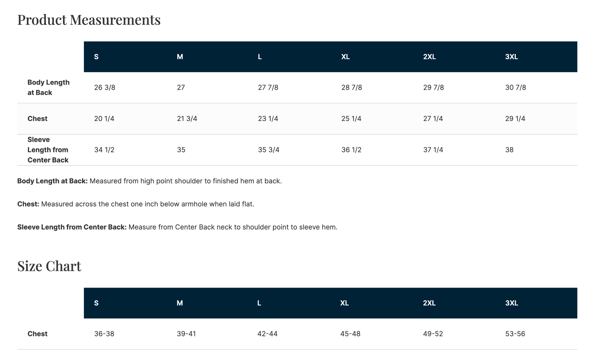 Sizing Chart