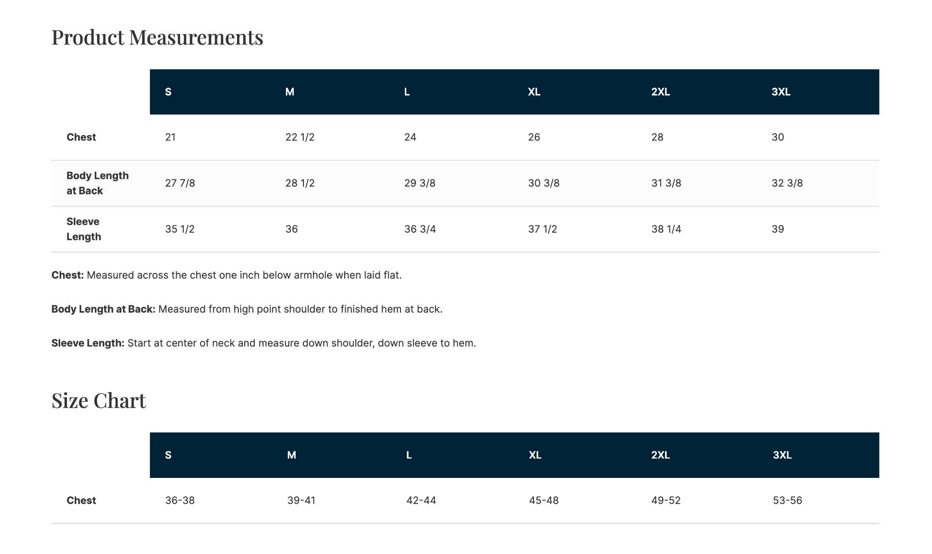 Sizing Chart
