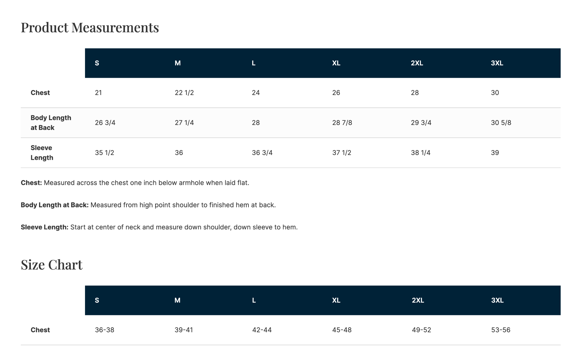 Sizing Chart