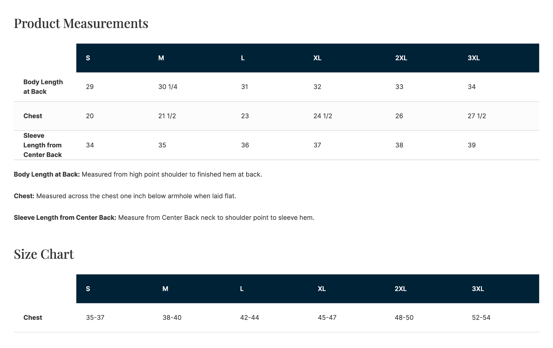 Sizing Chart