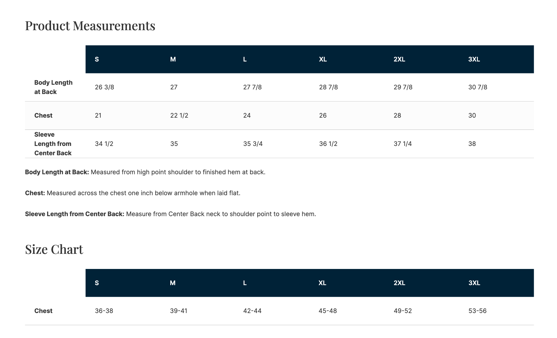 Sizing Chart