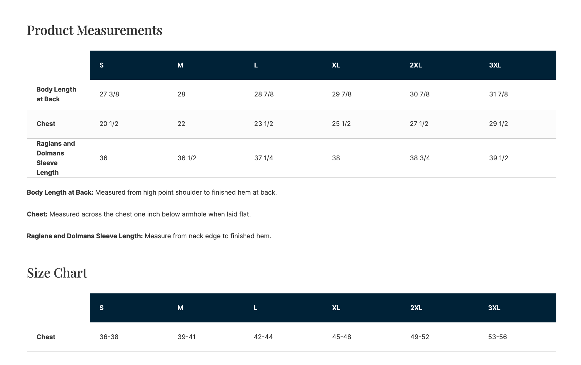 Sizing Chart