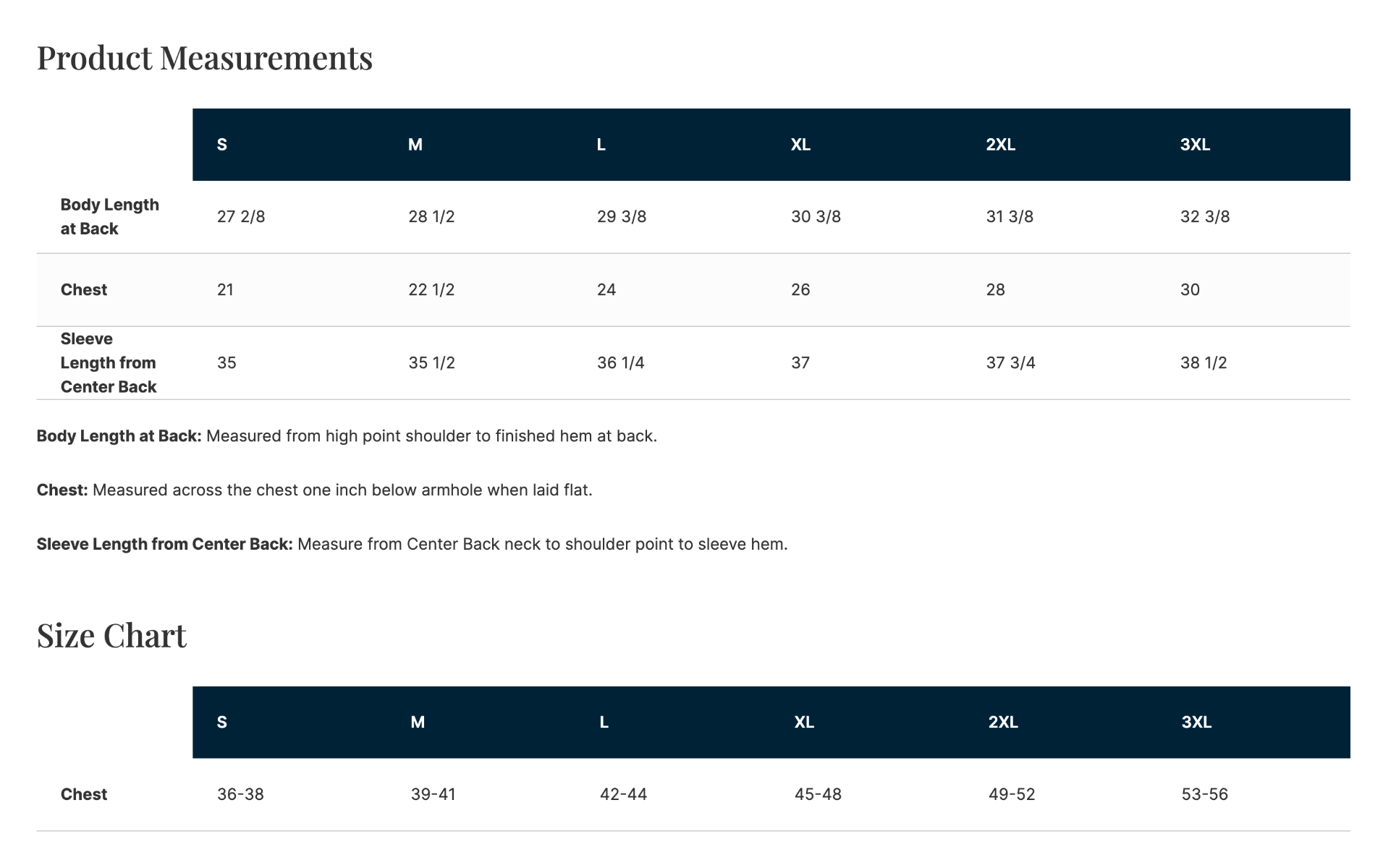Sizing Chart