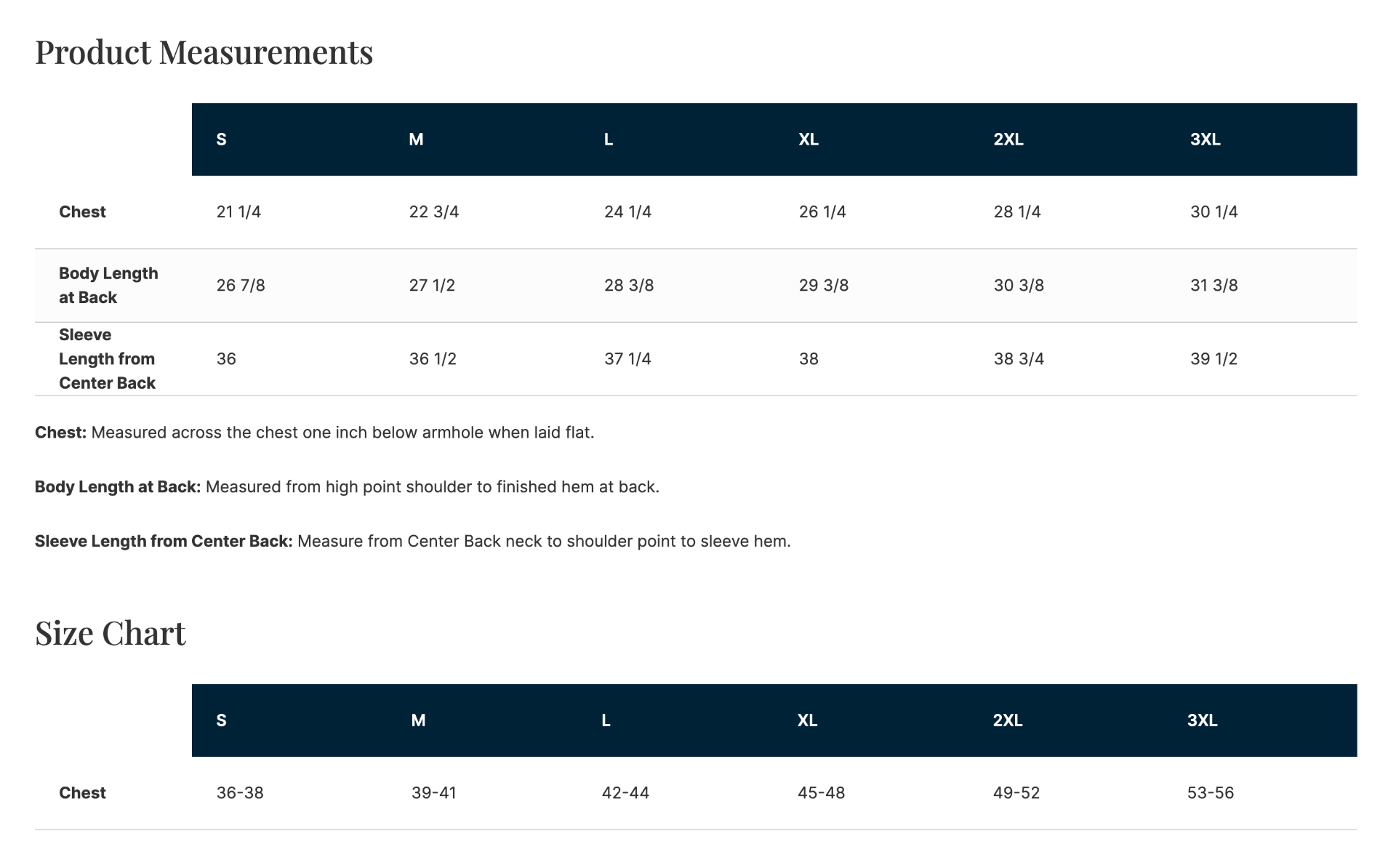 Sizing Chart