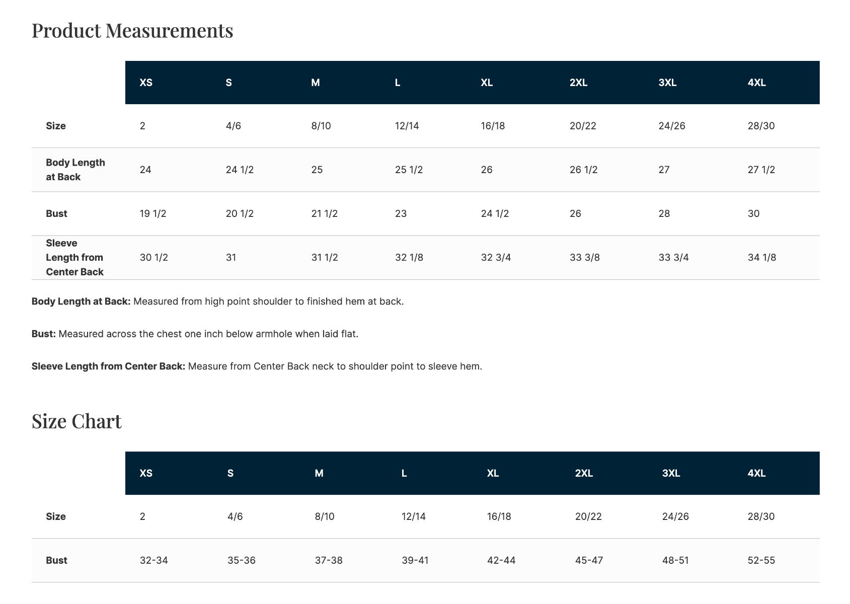 Sizing Chart