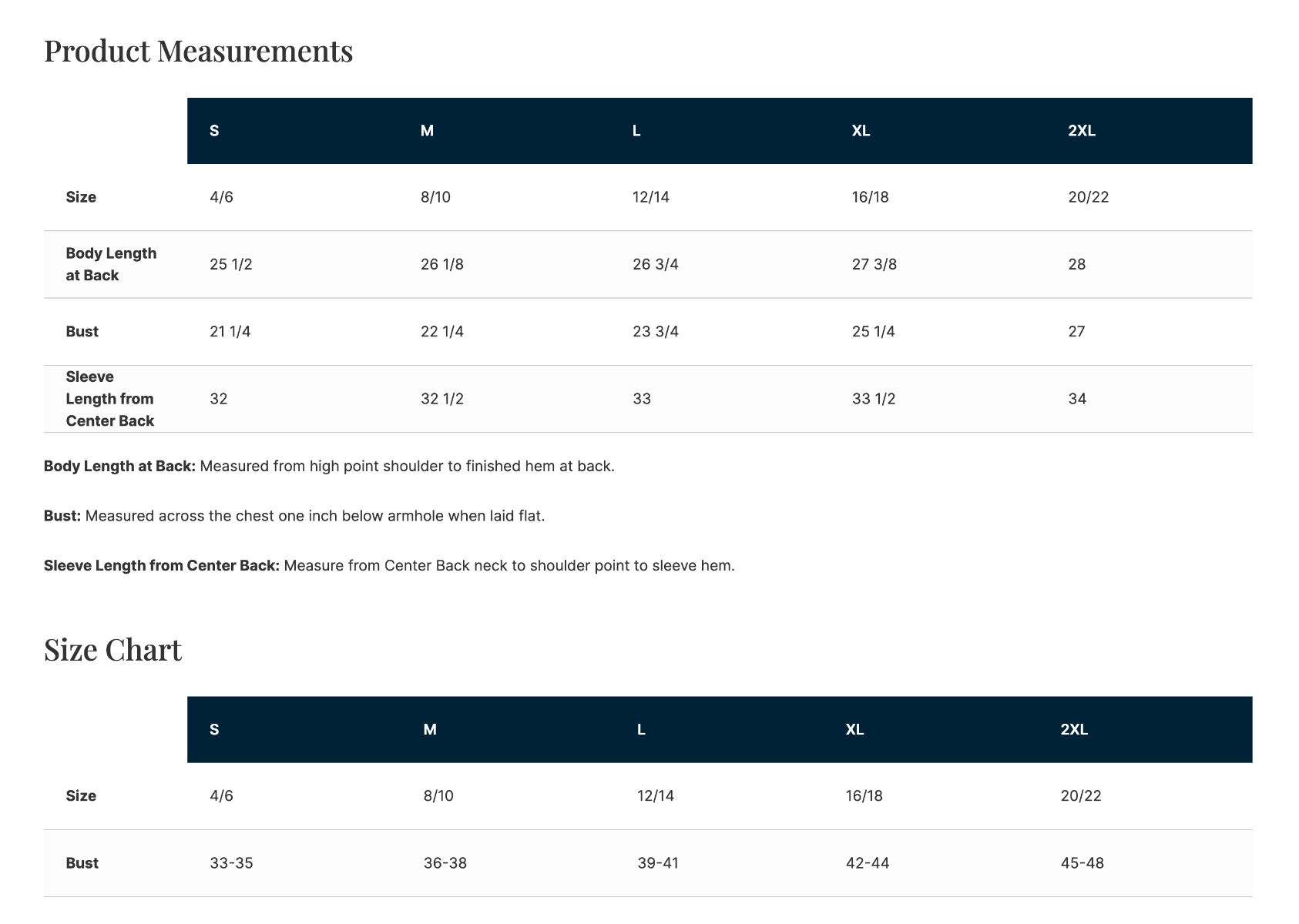 Sizing Chart