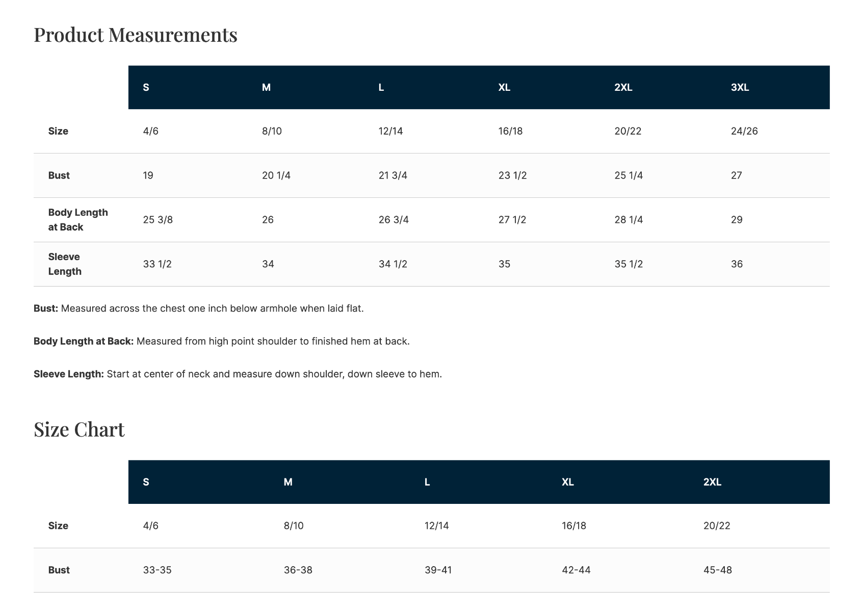 Sizing Chart