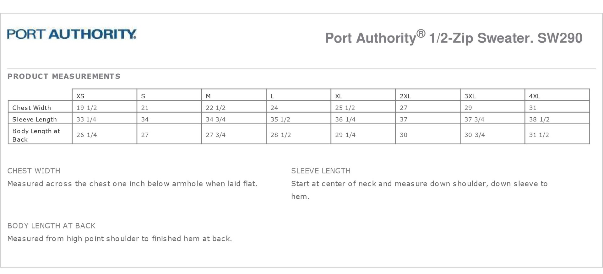 Sizing Chart