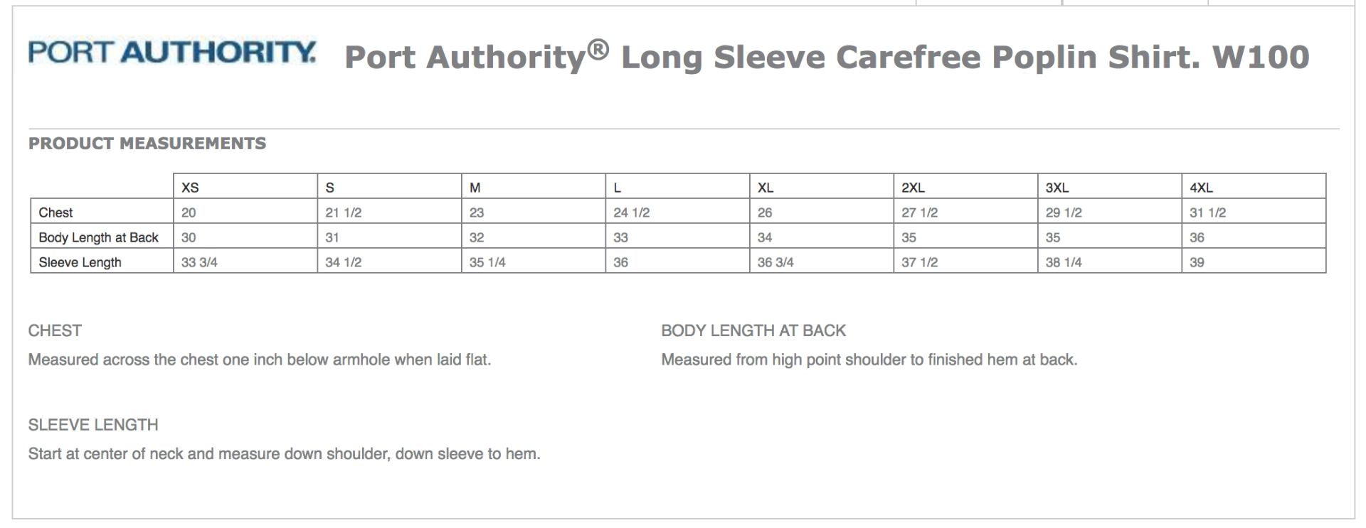 Sizing Chart
