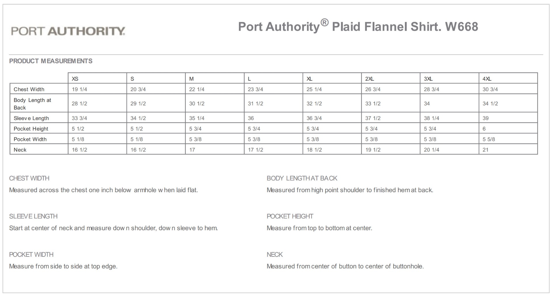Sizing Chart