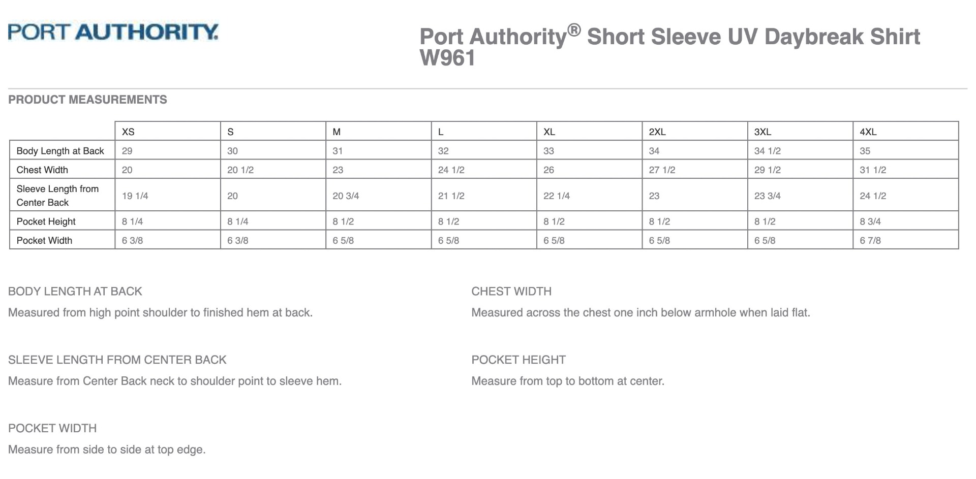 Sizing Chart