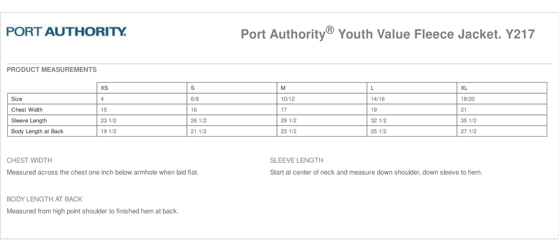Sizing Chart